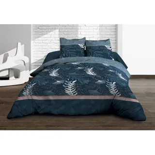 Le linge de Jules Bettwäsche + Spannbettlaken 160 x 200 cm + 2 T – Reine Baumwolle 57 Fäden – Romy, blau, weiß, rosa