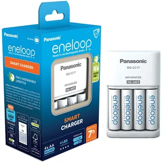 Panasonic eneloop Smart Ladegerät, für 1-4 AA/AAA NI-MH Akkus, 7 Stunden Ladezeit, 7 Sicherheitsfunktionen, inkl. 4 eneloop AA Akkus (2000 mAh)