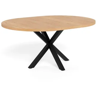 Mid.you Esstisch , Schwarz, Wildeiche , Holz, Metall, Holzwerkstoff , Wildeiche , furniert , rund , X-Form , 120(160)x76x120 cm , ausziehbar , Holzmöbel, Holztische, Esstische Holz, Esstische furniert