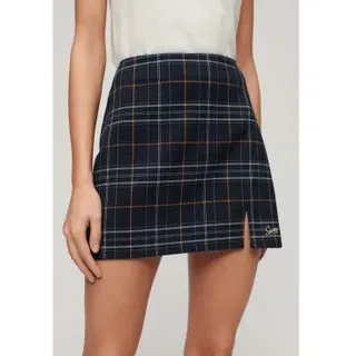 Superdry für Damen. W7210321A Marineblau karierter Minirock (L), Lässig, Polyester