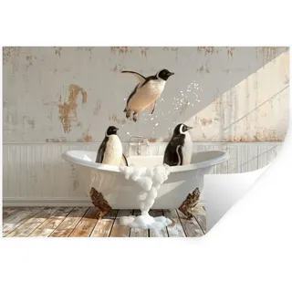 MuchoWow Wandtattoo Vintage - Pinguin - Badewanne - Schaumstoff 60x40 cm , Schwarz , Kunststoff , 60x40x0.1 cm , Tapeten & Wandverkleidungen, Wandtattoos & Sticker