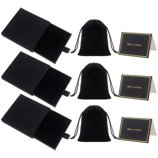 Nideen Schmuckbox für Armbänder kleine Geschenkbox Schmuck 3er Set, Kleine Schmuckkästchen mit Samtbeutel & Karte (Schwarz)