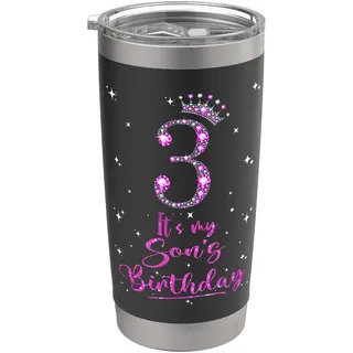 3 Es ist der Geburtstag meines Sohnes, rosa Krone, 3 Jahre alt Doppelwandiger Edelstahl-Thermobecher
