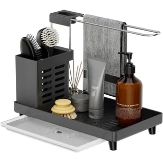 Küche Spülbecken Spüle Sink Organizer - Utensilien Korb für Küche & Badezimmer mit Abtropfschale,Klebstoff Arbeitsplatte Dual-Use Schwamm Bürste Seifenschale Halter, Für Handtücher,Handtüchern