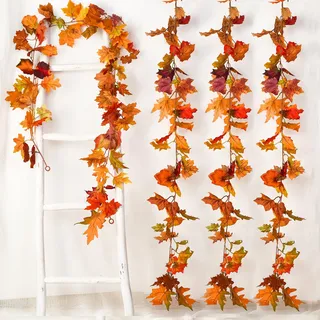 DearHouse 4 Stück Herbstgirlande Ahornblatt, 1,5 m/Stück hängende Rankengirlande, künstliches Herbstlaub, Girlande, Erntedank-Dekor für Zuhause, Hochzeit, Kamin, Party, Weihnachten