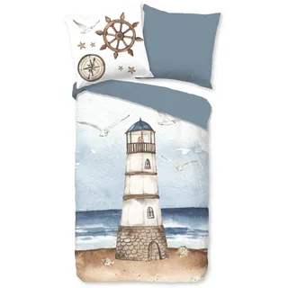 Good Morning Wendebettwäsche »Berlin« 2 Stk. tlg. 100% Baumwolle, Renforcé, Reißverschluss, Wendeoptik, Maritim, Blau Blau