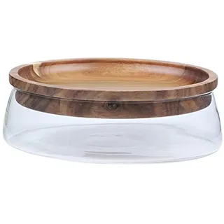 Obstschale, Glasschale mit Holzdeckel, stilvoller Obstkorb aus Glas, doppelt verglaste Schale für Trockenfrüchte und Melonen, Candy Organizer, Accessoire für den Tisch
