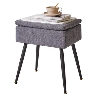 Faux Teddy-Fell Pouf für den Schminktisch mit Stauraum - Grau - Grau