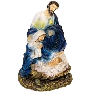 Kaltner Präsente Geschenkidee - 15 cm Heilige Familie Maria Josef mit Jesus Kind Krippe Krippenblock - Handgemalte Figuren auf Sockel - Hochwertiger Kunstguss aus Resin – Dekoration für Weihnachten