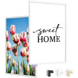 edihome, Bilderrahmen A3, (2 Stück), 29,7 x 42, Holz, Photo Frame, Rahmen din a3, für Diplome, bruchsicheres Acrylglas, für Poster und Bilder, Hoch- und Querformat (Weiß, 2 Stück)