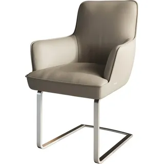 DeLife Freischwinger Heira-Flex mit Armlehnen Echt-Leder Schlamm Freischwinger flach Edelstahl Taschenfederkern