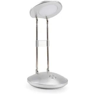 LED Schreibtischlampe, DA LIGHT 3000K Warmweiß LED Tischlampe, 3.6W Nachttisch Leselampe mit Einziehbare Halterungen Silber Tischleuchte Tragbare Bürolampe für Büro, Lesen, Studieren