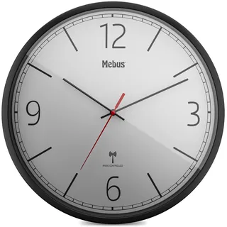 Moderne Funk-Wanduhr I präzises Funkuhrwerk I Schwarz/Grau I 30 cm Durchmesser