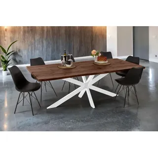 Sam Esstisch Baumkante Holz-Optik Nussbaum 220 x 100 Spider-Gestell weiß JOSY - Braun
