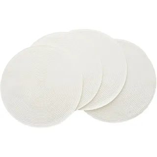Winknowl Runde Platzsets 4er Set, Abwaschbar Tischmatten rutschfest Abgrifffeste Hitzebeständig Tischsets, 37 cm Runde Platz-Matten für Esstisch (Weiß Natur)