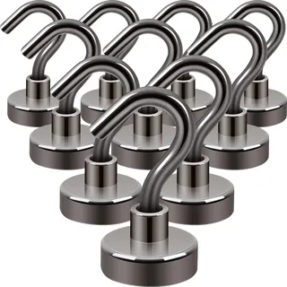 Neosmuk Magnethaken, 13,6 kg + robuste Erdmagnete mit Haken für Kühlschrank, extra starker Kreuzfahrthaken zum Aufhängen, magnetischer Aufhänger für Kabinen, Grill (Gunblack, 10 Stück)