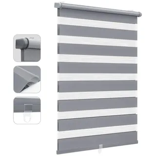 Sekey Doppelrollo Klemmfix ohne Bohren Doppelrollo Duo Rollo Schnurlos Rollo Faltrollo 80x100cm, Dunkelgrau