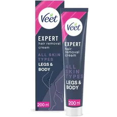 Veet Expert Haarentfernungscreme, Alle Hauttypen einschließlich empfindlicher Haut, Bein & Körper, 200 ml