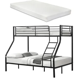 neu.haus Etagenbett Sortland mit Matratze 140 x 200 cm Metall schwarz