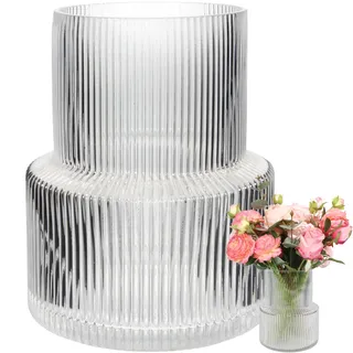 Runprism Ins Moderne Glas Vasen, Vase Deko, Handmade Vasen, Vase Aesthetic, Blumenvase Modern, Glasvase Gross, Blumenvase für Zuhause, Büro, Ideales Regal (Weiß Transparent)