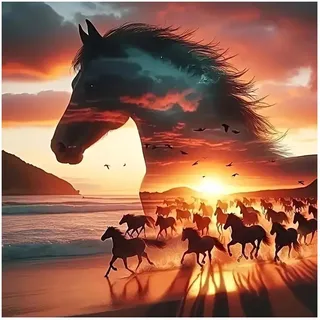Pferd Malen nach Zahlen, Malen nach Zahlen Erwachsene, Paint by Numbers Adult, DIY Handgemalt Ölgemälde für Home Décor Geschenk 40x40cm