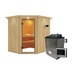 KARIBU Sauna »Maardu«, inkl. 9 kW Saunaofen mit externer Steuerung, für 3 Personen - beige
