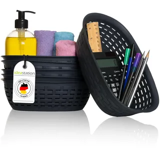 idea-station Aufbewahrungskorb Plastik in Rattan Optik - 6 Stück - 2L / 25.5x18x7.5 cm - anthrazit - stapelbarer Korb Aufbewahrung - kleine Körbchen Bad - Organizer Körbe & Behälter