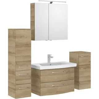 Pelipal Badezimmer , Eichefarben , Metall , 5-teilig , 5 Fächer , insgesamt: 5,2 Schubladen , 142 cm , Made in Germany , hängend, Typenvielfalt , Badezimmer, Badmöbelsets & Badmöbelserien, Badmöbel-Sets