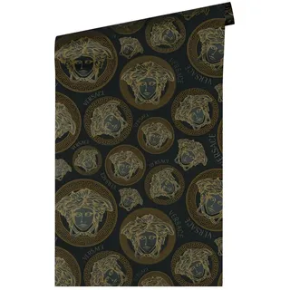Livingwalls VERSACE WALLPAPER Schwarz Gold Luxus Tapete Vliestapete Logo Medusa leicht glänzend 386117 10,05x0,70m Made in Germany