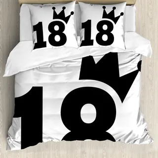 ABAKUHAUS 18. Geburtstag Bettbezug, Jersey Scheinen Bold 18, Milbensicher Allergiker geeignet mit Kissenbezügen, 155 cm x 220 cm - 80 x 80 cm, Schwarz und weiß - Weiß