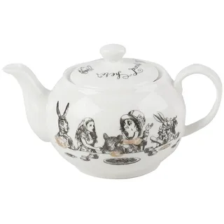 V&A Alice im Wunderland Teekanne, Krug zum Servieren von Tee, Wasserkaraffe, Kanne mit Deckel, Kunstvoll Bemaltes Design Keramik, 450 ml, Weiß