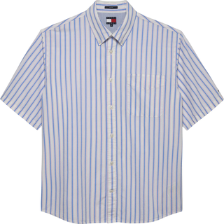 Kurzarmhemd TOMMY JEANS "TJM POPLIN RLX SS SHIRT EXT", Herren, Gr. 4XL (64), N-Gr, beige (ecru stripes), Web, Obermaterial: 100% Baumwolle, gemustert, gestreift, mehrfarbig, regular fit normal, Rundhals, eingesetzt abgesteppte Kante, Hemden Kurzarmhemd, Mit Rundhalsausschnitt