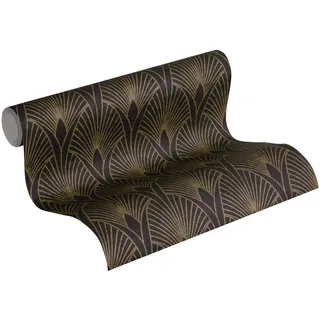 A.S. Création Livingwalls Vliestapete New Walls Tapete 50's Glam Art Deco Optik 10,05 m x 0,53 m metallic schwarz Made in Germany 374273 37427-3