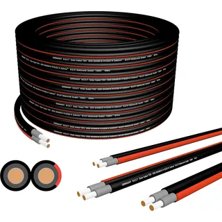 Solarkabel Duplex 6mm2 PV Kabel es Solar Kabel aus Kupfer, Photovoltaik Kabel 50m Schwarz und Rot - Schwarz, Rot