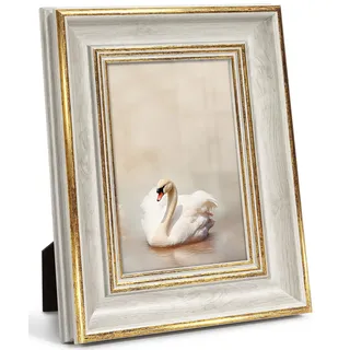 Afuly 13x18 Bilderrahmen Beige Weiß in Gold Retro Vintage Antike Shabby Fotorahmen Tabelle Oder Wand Deko Freund Family Frauen Oma Mama Eltern Weihnachten Geburtstag Geschenk