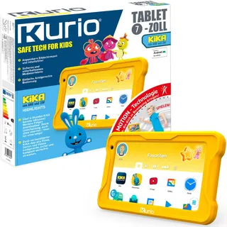 KURIO Kinder Tablet ab 3 Jahren – KiKa Lerntablet für Vorschulkinder mit Silikon-Schutzhülle, 32 GB Speicher, Blaulichtfilter, Verstellbarem Ständer, 10 Spielen Inklusive und App & Website-Steuerung