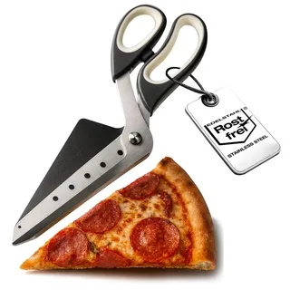 com-four® Pizzaschere mit Servierfläche, Pizzaschneider mit Edelstahl-Klingen und integrierter Pizzaschaufel (1x Pizzaschere 27 cm)
