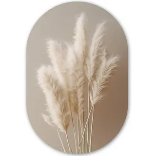 MuchoWow Wandbild Pampasgras - Federn - Pastell - Weiß 60x90 cm , Kunststoff , Oval , 60x90 cm , einfache und schnelle Anbringung , Bilder & Rahmen, Bilderrahmen, Bilderrahmen & Fotorahmen
