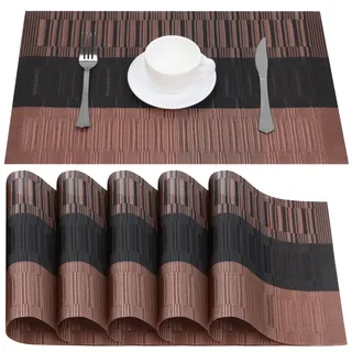 Belle Vous 30 x 45cm 6er Pack kupferfarbene & Schwarze Tischsets - rutschfeste PVC Platzsets abwaschbar - Strapazierfähige Tischsets - Leicht zu reinigen - Hitzebeständig und wasserdicht