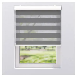 Doppelrollo Duo Rollo mit Alu Blende | 40-220 cm Breite | 130, 175 und 240 cm Höhe | Streifen blickdicht und transparent | 100 x 175 cm, Grau - Grau