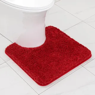 MIULEE Badematte Weiche Badteppich U Förmige Deko Matte rutschfest Fußmatte Flauschig Teppich Waschbar Badteppich Badvorleger Badezimmerteppich für Toilett WC Badezimmer 50x50 cm Rot