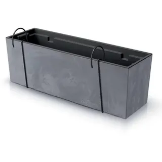 Prosperplast Urbi Case Beton Effect Balkonkasten mit Aufhängung Blumenkasten Blumentopf mit Haken Pflanzkasten (580x180x195mm, Marengo)