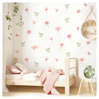 Little Deco Wandtattoo Blumen Schmetterlinge Set Wandsticker | Kinderzimmer Mädchen Wandaufkleber Babyzimmer Rosa Schlafzimmer Wanddeko DL998-04