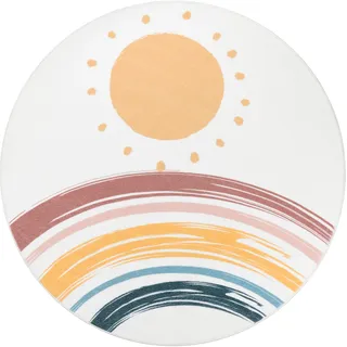 Paco Home Kinderteppich »Niloya 362« rund 12 mm Höhe Spielteppich, Kurzflor, bedruckt, Motiv Sonne & Regenbogen, waschbar, weiß