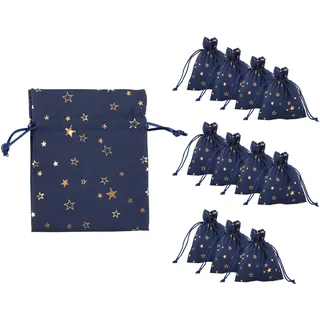 Idena 90420 - Stoffbeutel ca. 10 x 13 cm, 12 Stück, Blaue Säckchen mit Sternen-Motiv, Weihnachtssack mit Kordel, Geschenkbeutel für Weihnachten, Blau