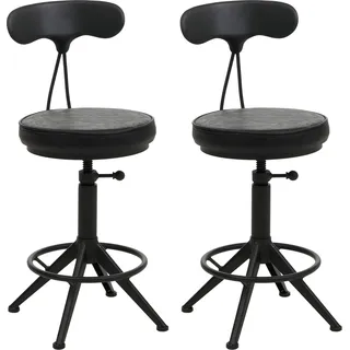 2er-Set Barhocker HWC-O84, Barstuhl Drehhocker Industrial höhenverstellbar, Kunstleder Metall schwarz - Schwarz