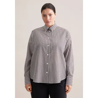 Klassische Bluse SEIDENSTICKER "Schwarze Rose", Damen, Gr. 5XL (50), schwarz-weiß (braun), 81% Viskose, 19% Polyamid, gestreift, regular fit, ohne Ausschnitt, Blusen Klassische Bluse, 1/1 Kragen Gestreift