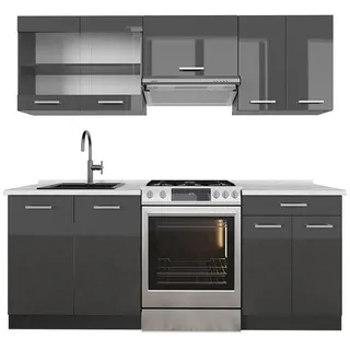 Vicco Küchenzeile R-Line 200 cm Anthrazit Hochglanz/Grau