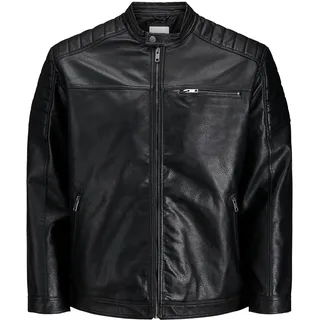Herren Jack & Jones Kunstleder Jacke Plus Size | Biker Bomber Übergangs Blouson | Übergröße JJEROCKY, Farben:Schwarz, Größe Jacken:6XL