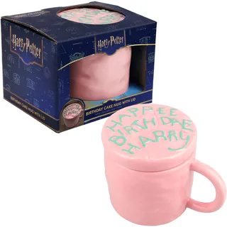 Paladone Harry Potter Happee Birthdae Keramiktasse in Kuchenform mit Deckel, 400 ml, Offiziell lizenziert